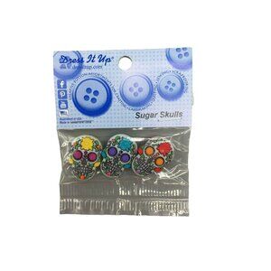 Sugar Skull Buttons Set of 3 Red Blue Yellow